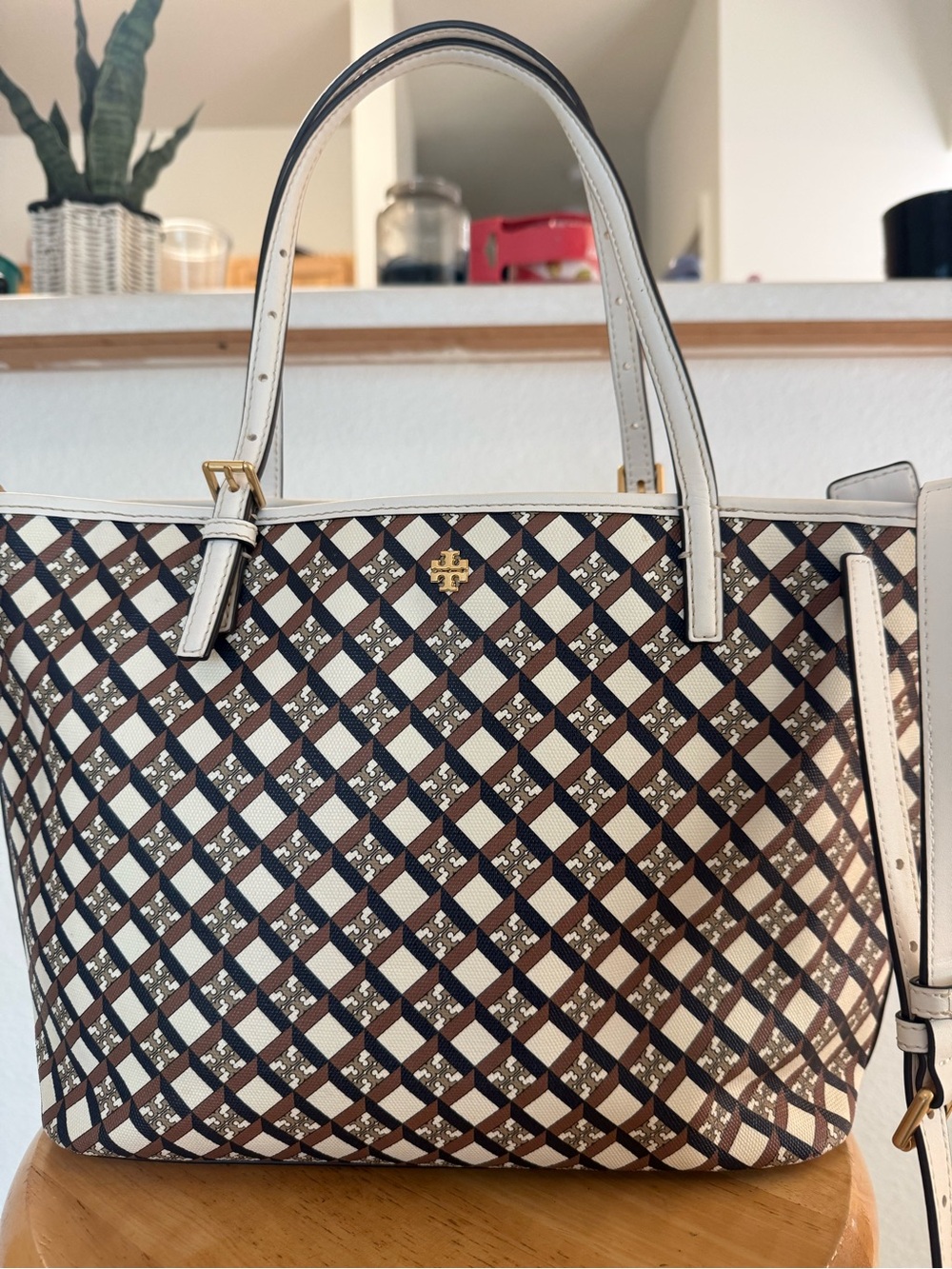 Tory Burch Geo Logo Top Zip Tote